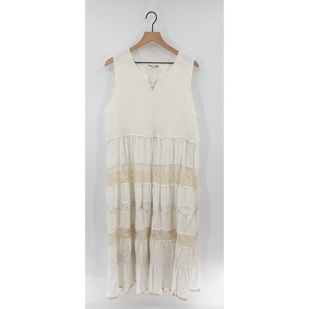 Coldwater Creek Tiered Lace Embroidered Ivory White Maxi Dress 2X Bohemian